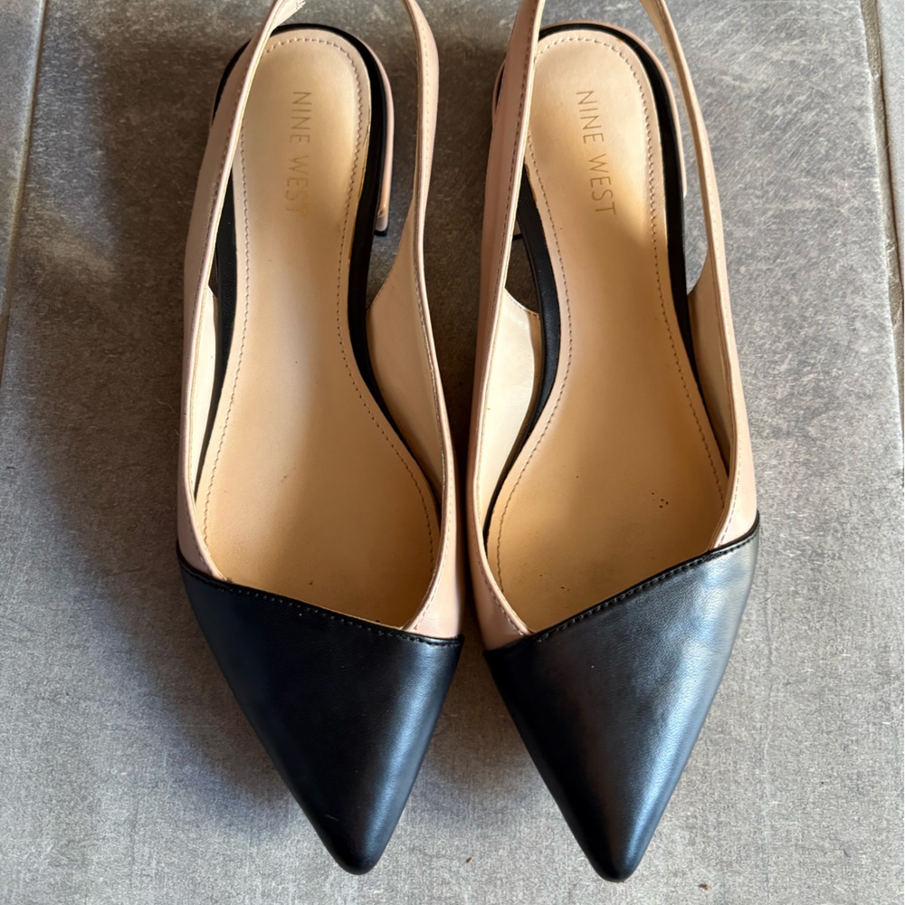 Nine West Black and Cream Pointed Heels . Man made material